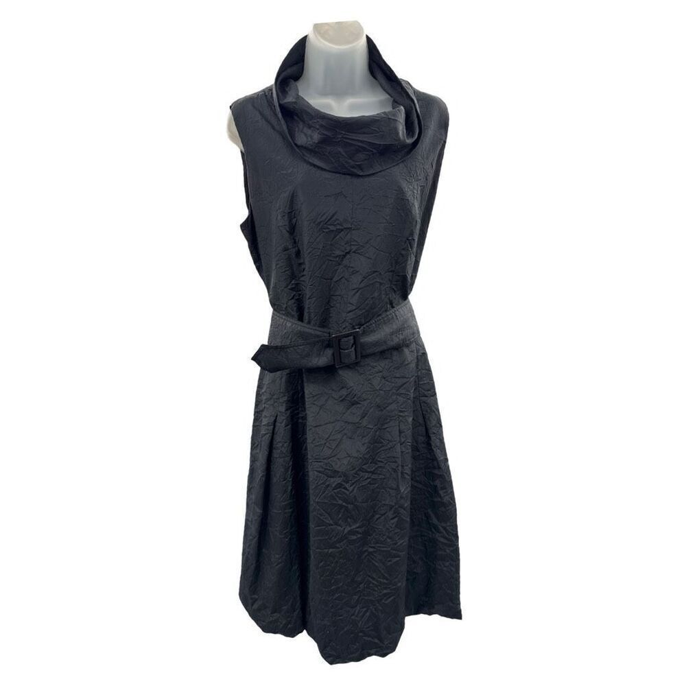 Yuvita Black Sleeveless Dress Belt Cowl‎ Neck Crinkle Crepe Size 6 Langenlook